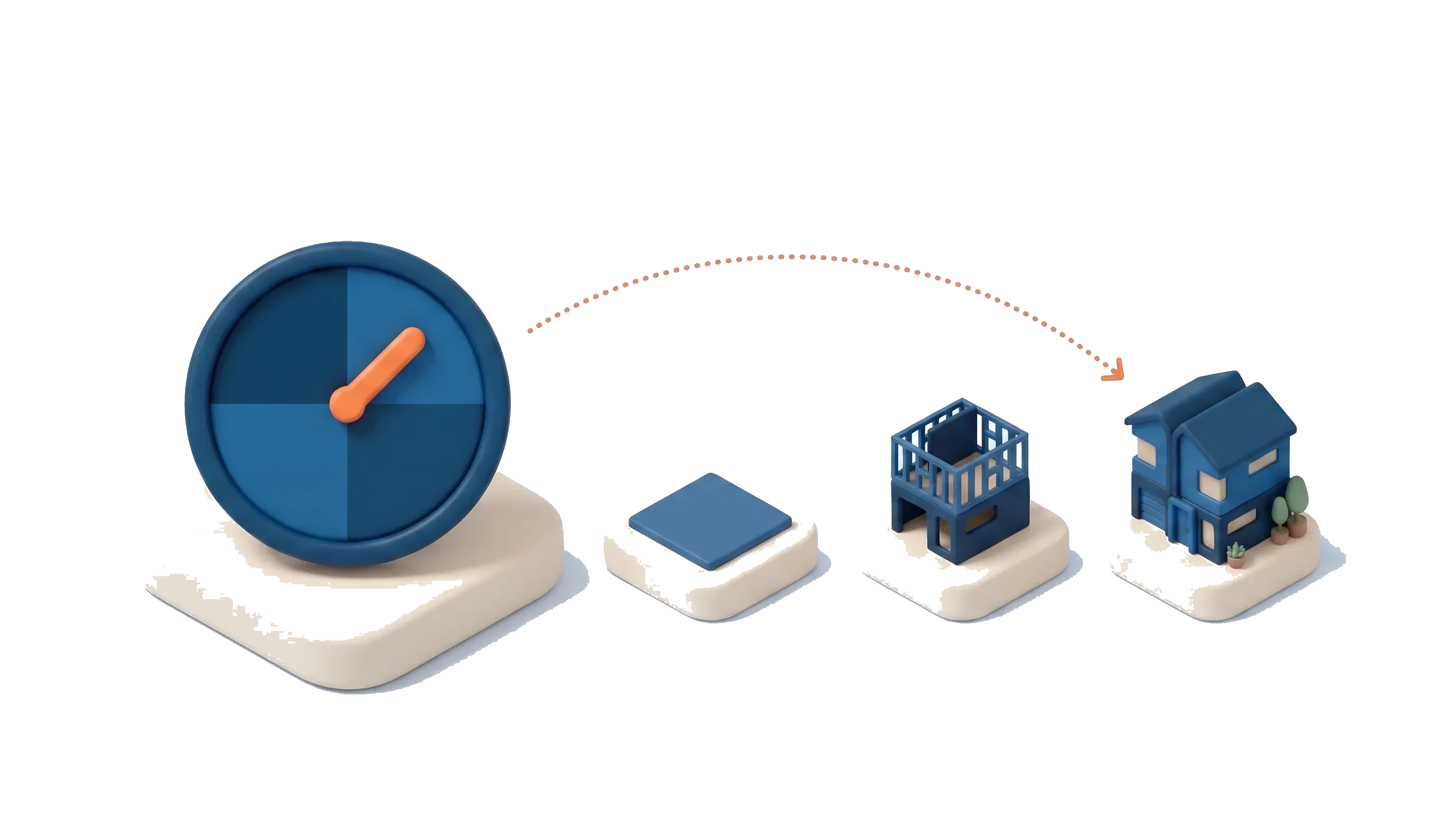 Isometric scene with a market-cycle wave, a clock and a feasibility document with a green tick, showing timing by feasibility not the cycle