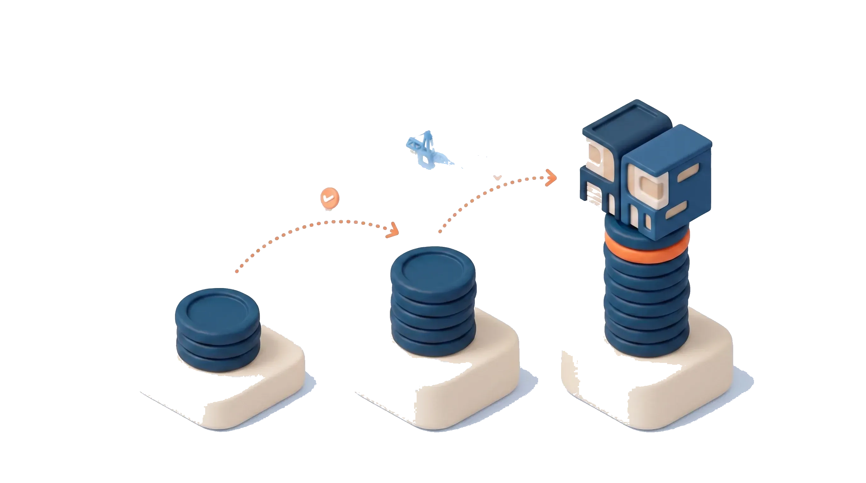 Isometric scene of two development deals weighed on a balance beside a capital stack, comparing crowdfunding by risk and return