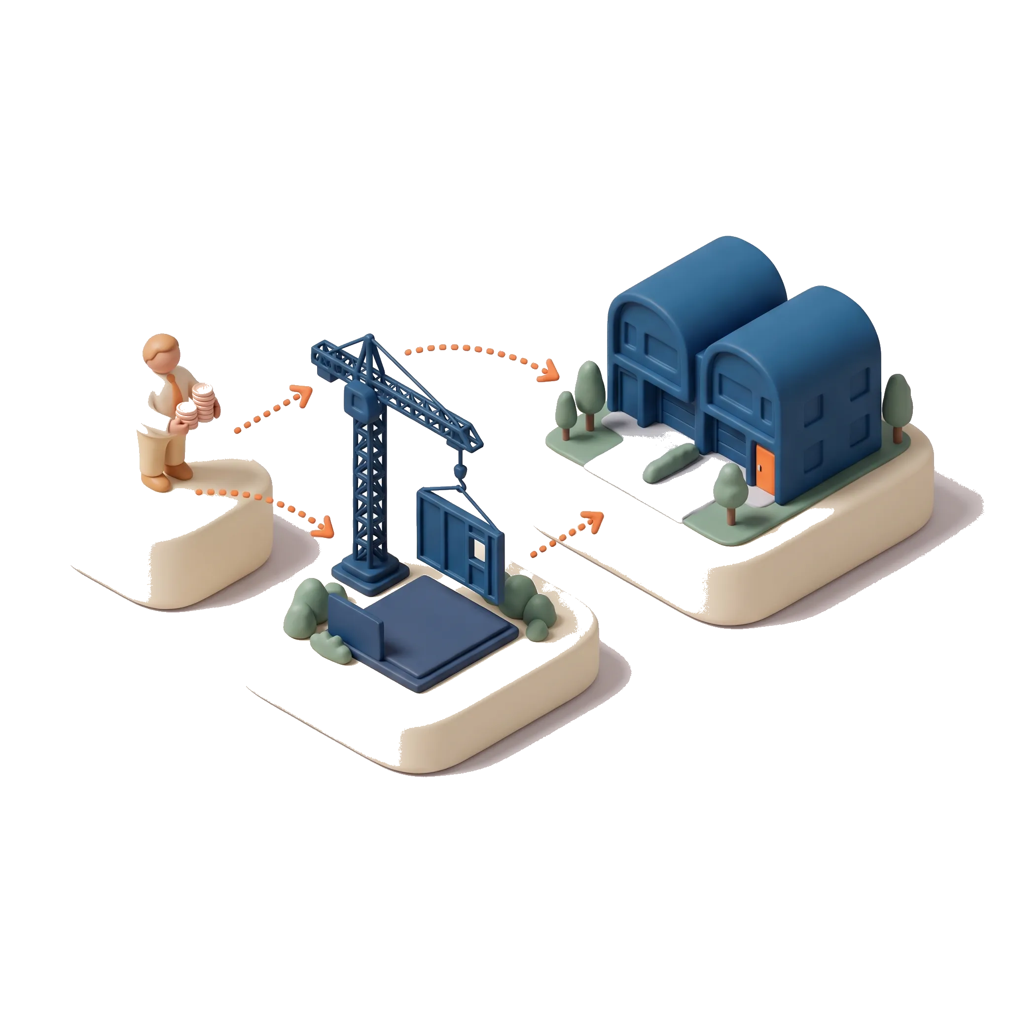 A clay investor figurine passing a coin stack toward a new Australian townhouse under construction, showing how to invest in a new build from 2027